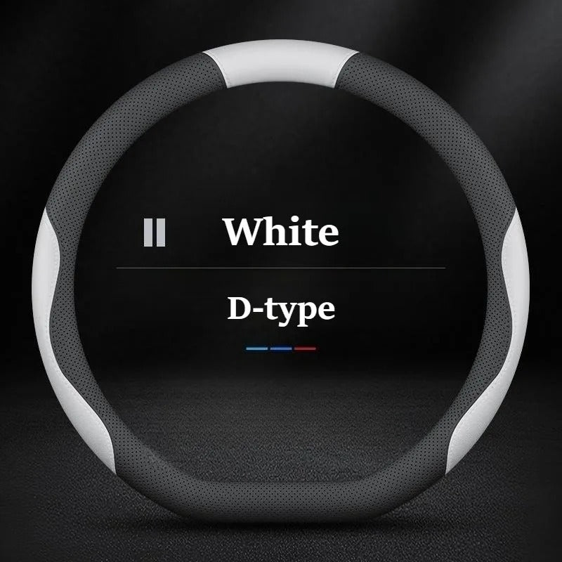 Nappa Leather Steering Wheel Cover – Anti-Slip 38cm Universal Fit Interior Accessory
