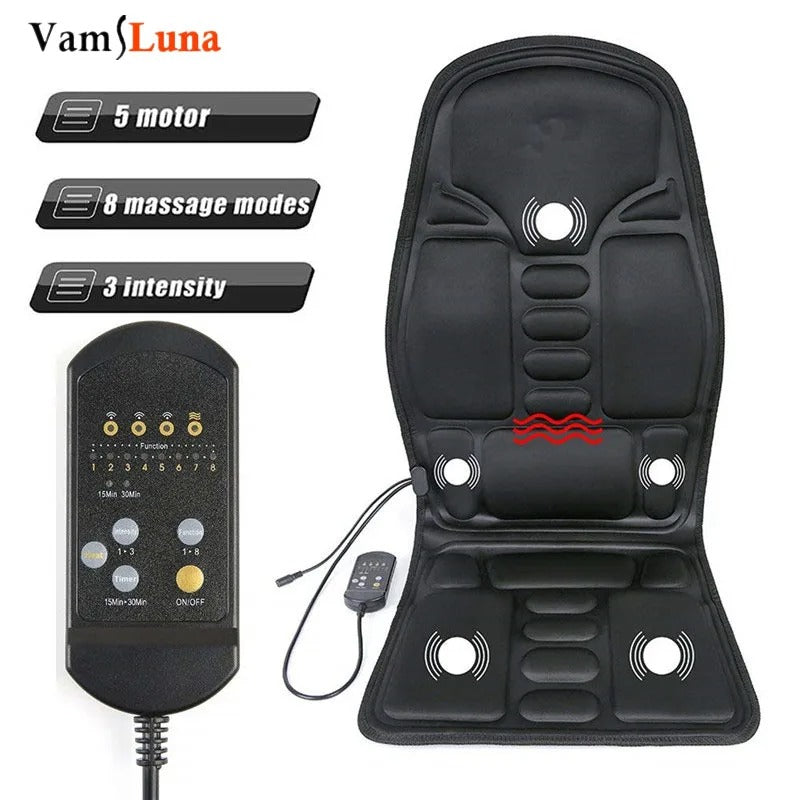 Heated Massage Seat Cushion – Full Back & Seat Pad for Car, Home & Office - Delicate Leather  