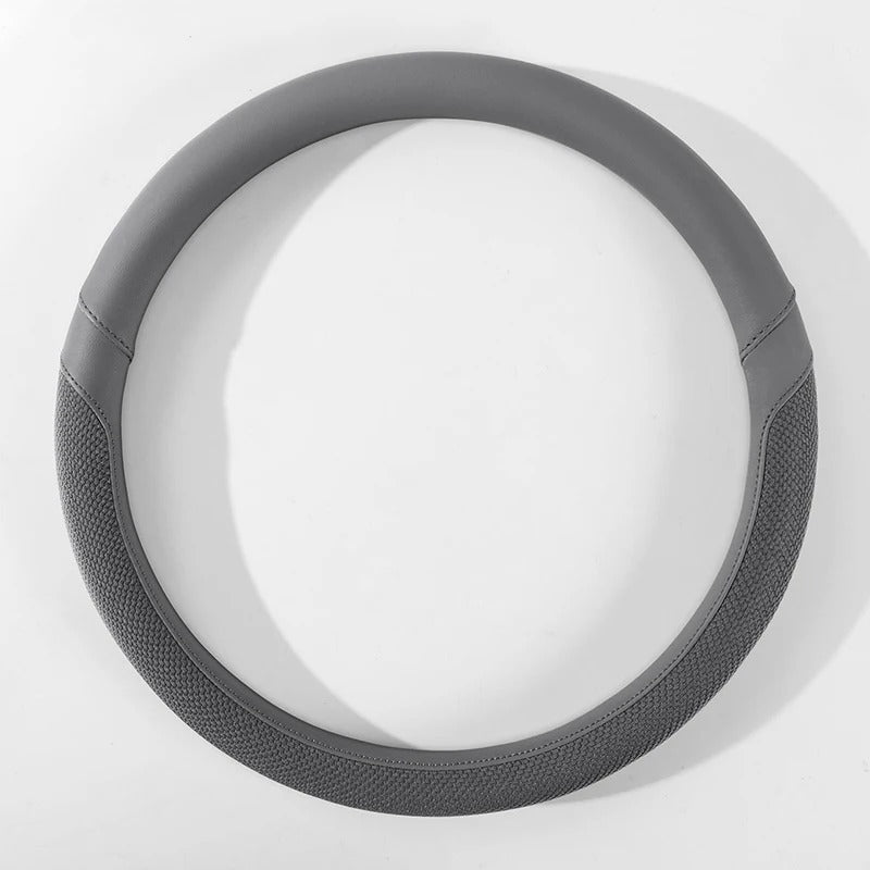 Universal PU Leather & Ice Silk Steering Wheel Cover 38cm – Breathable Anti-Slip O-Type Car Steering Wheel Protector - Delicate Leather
