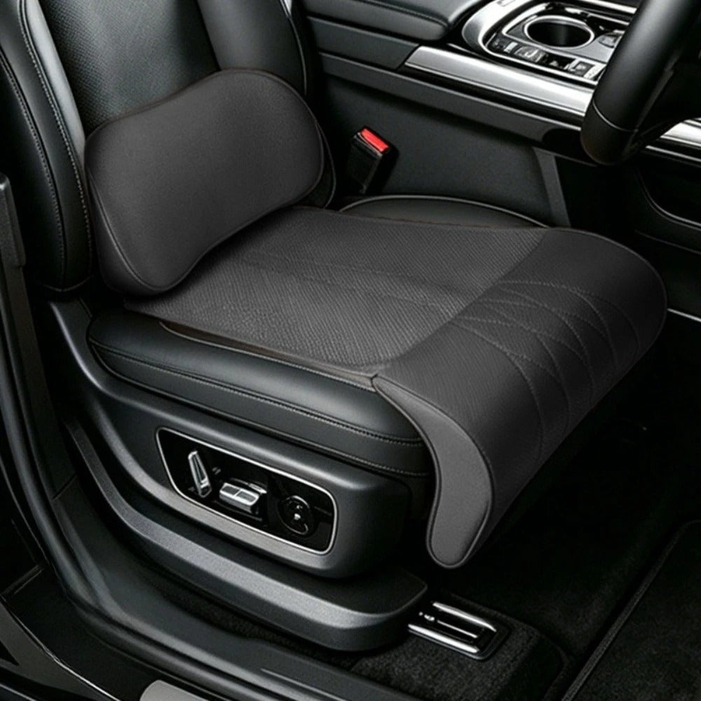 3-in-1 Universal Car Seat Cushion Set – Backrest, Seat Cushion & Leg Support - Delicate Leather  