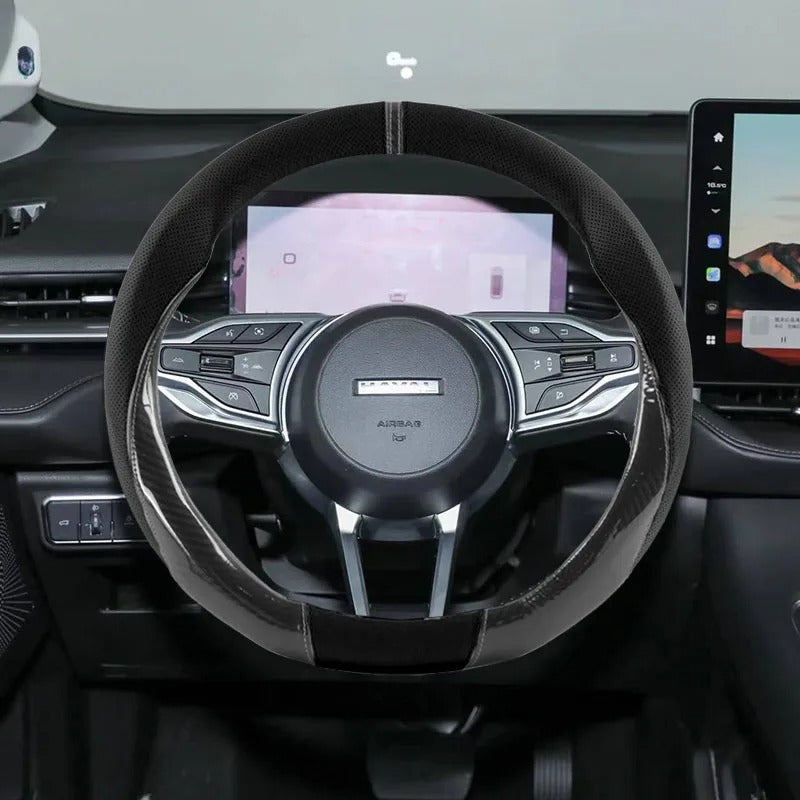 Leather Steering Wheel Cover – Universal 38cm Anti-Slip Interior Accessory - Delicate Leather  