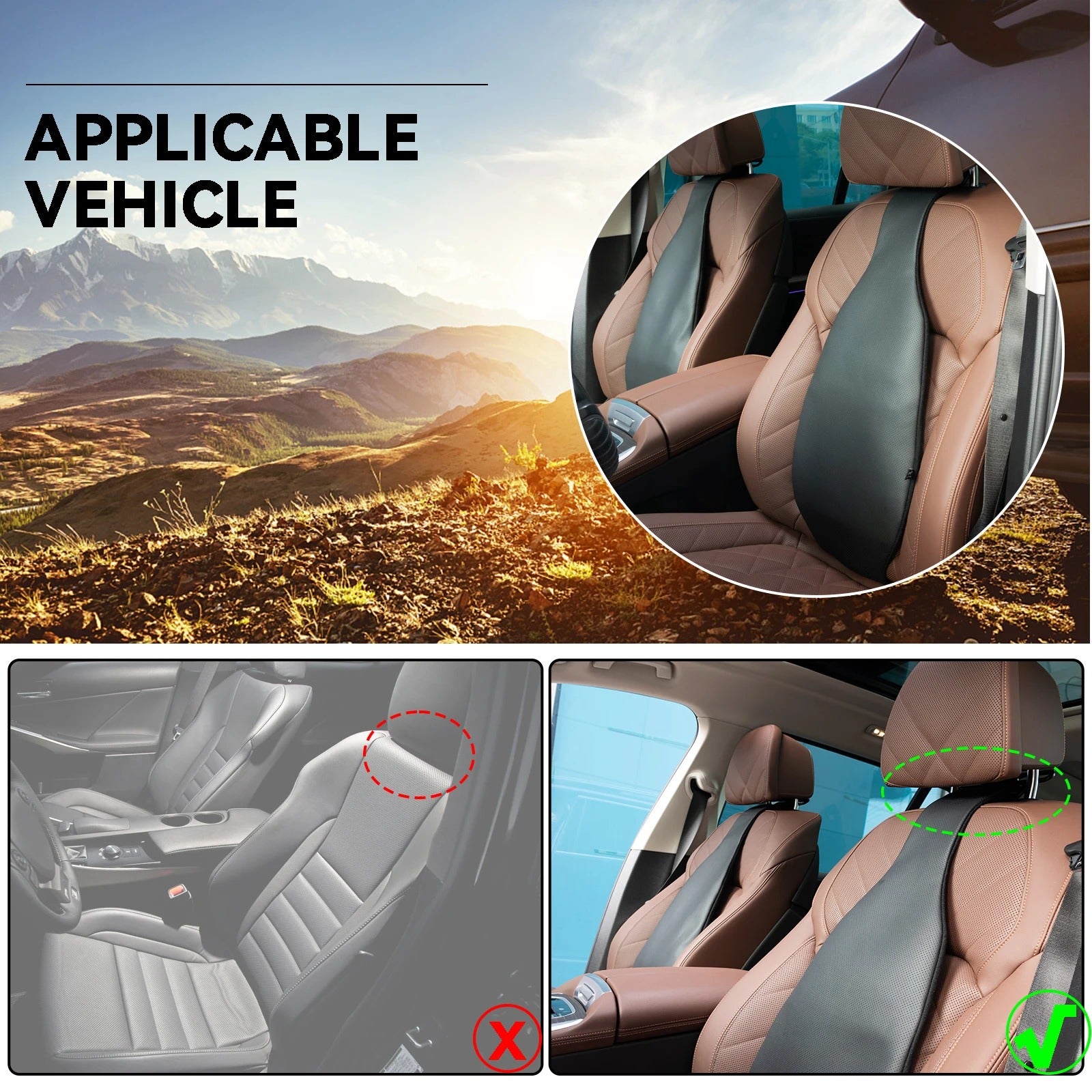 PU Leather Car Cushion Pad – Universal Seat Back Lumbar Pad for All Seasons - Delicate Leather  