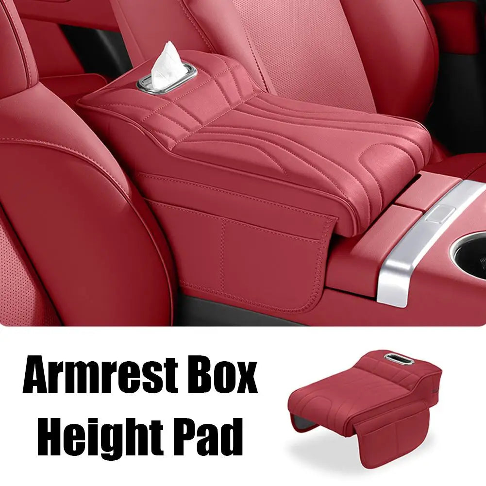 Universal Car Armrest Booster Pad – Memory Foam Armrest Cushion with Storage Pocket, Leather Protective Cover - Delicate Leather  
