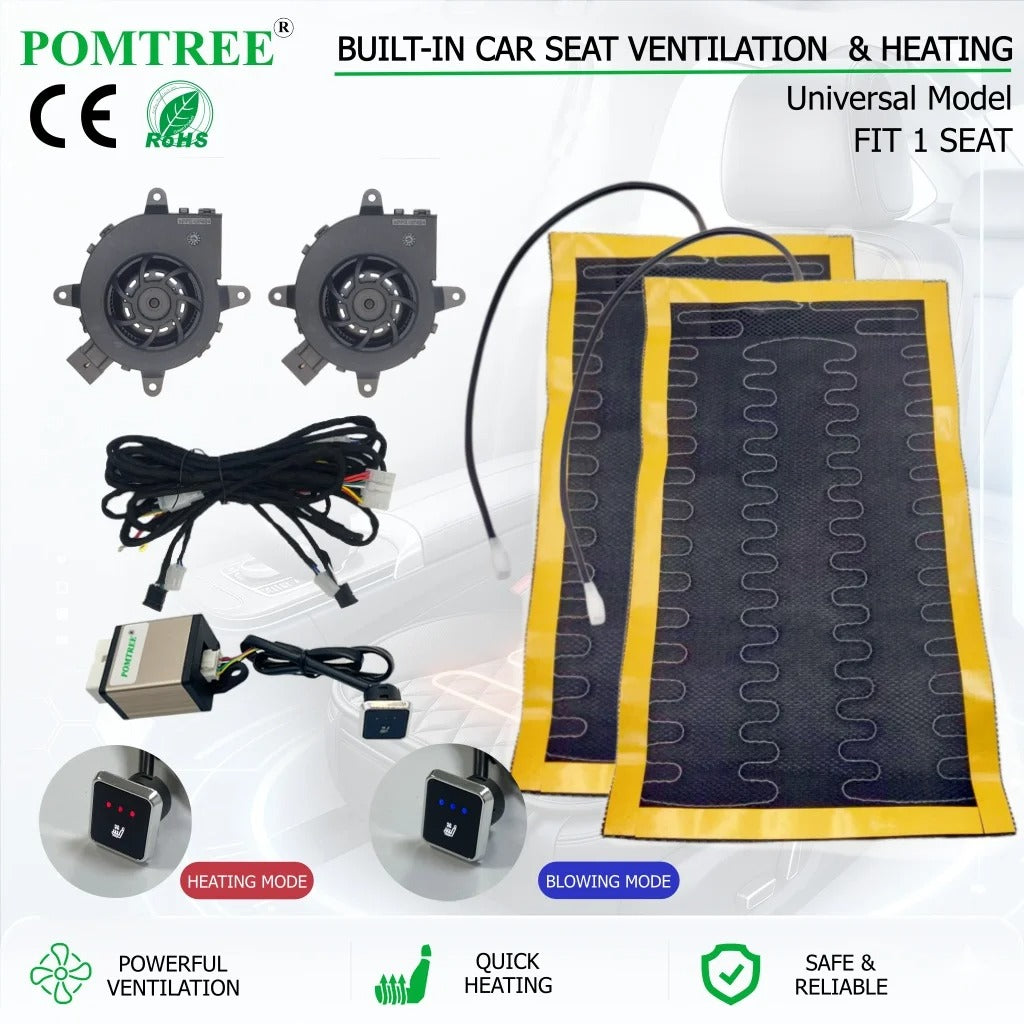 Universal Car Seat Heating & Cooling Ventilation Kit – Built-In Seat Heater Pad with 3-Level Switch for 1 Seat - Delicate Leather