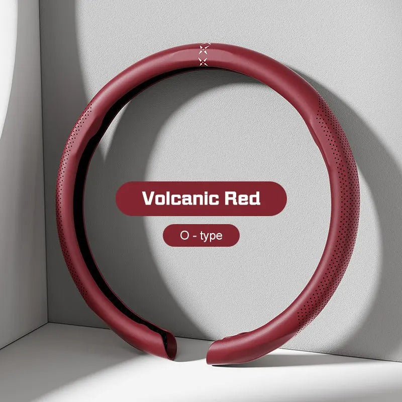 Universal Nappa Leather Steering Wheel Cover – Non-Slip Breathable Design for 37–38cm O/D Type Wheels - Delicate Leather  