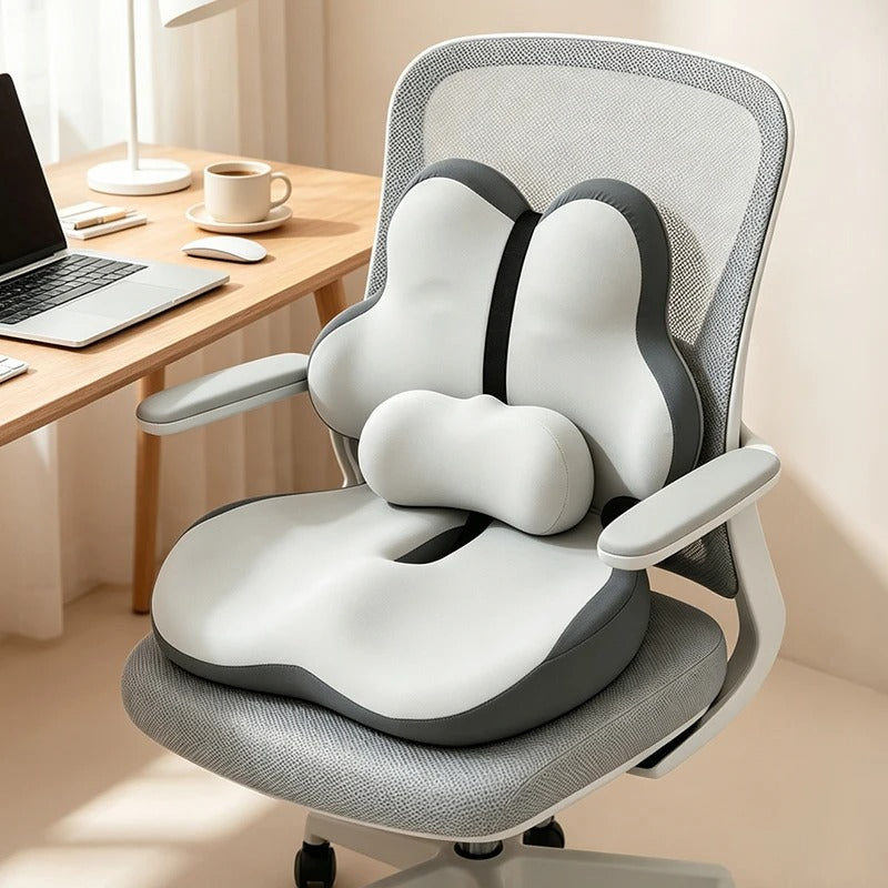 Memory Foam Seat Cushion with Back Support – Office Chair & Car Seat Cushion Set - Delicate Leather