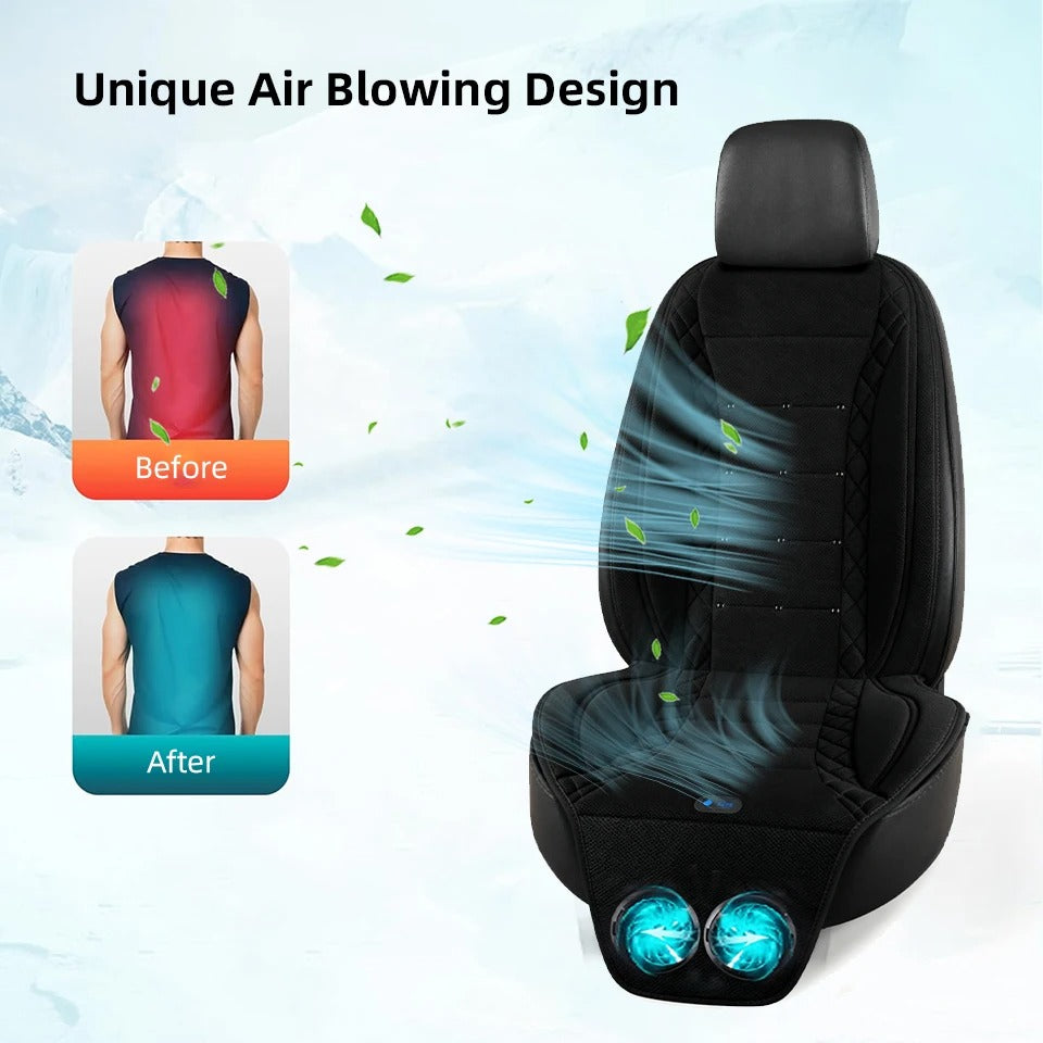 Universal USB Cooling & Heating Car Seat Cushion – Ventilated Seat Cover with Fan, Heated Seat Pad for Cars, SUVs & Trucks - Delicate Leather