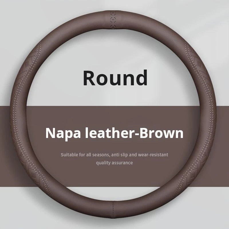 All-Season Suede and Nappa Leather Steering Wheel Cover – Ultra-Thin, Breathable, Non-Slip Universal Fit 38 cm - Delicate Leather  