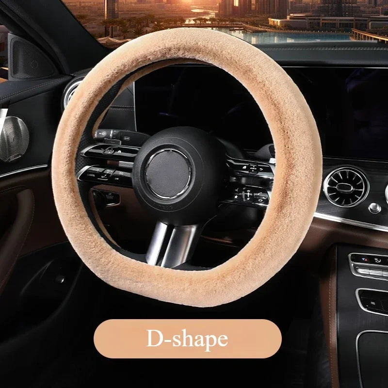 Universal Winter Plush Steering Wheel Cover – Warm Fashionable Car Accessory, Soft Anti-Slip Interior Cover - Delicate Leather  