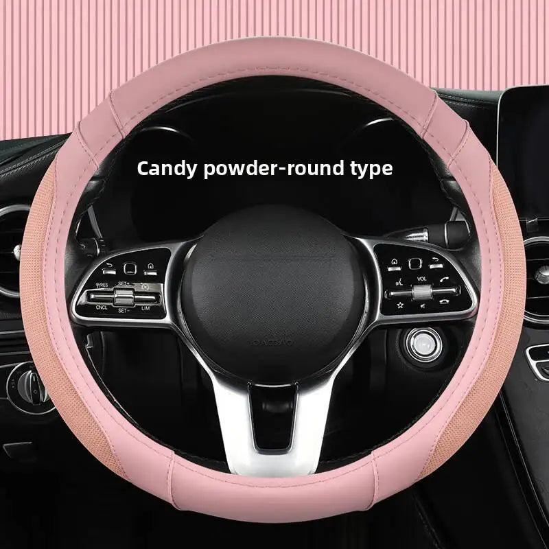 Easy-to-Clean Steering Wheel Cover 38cm (15in) – Universal Non-Slip Handle Protector for All Seasons - Delicate Leather  