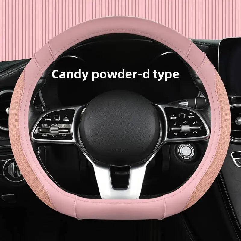 Easy-to-Clean Steering Wheel Cover 38cm (15in) – Universal Non-Slip Handle Protector for All Seasons - Delicate Leather  