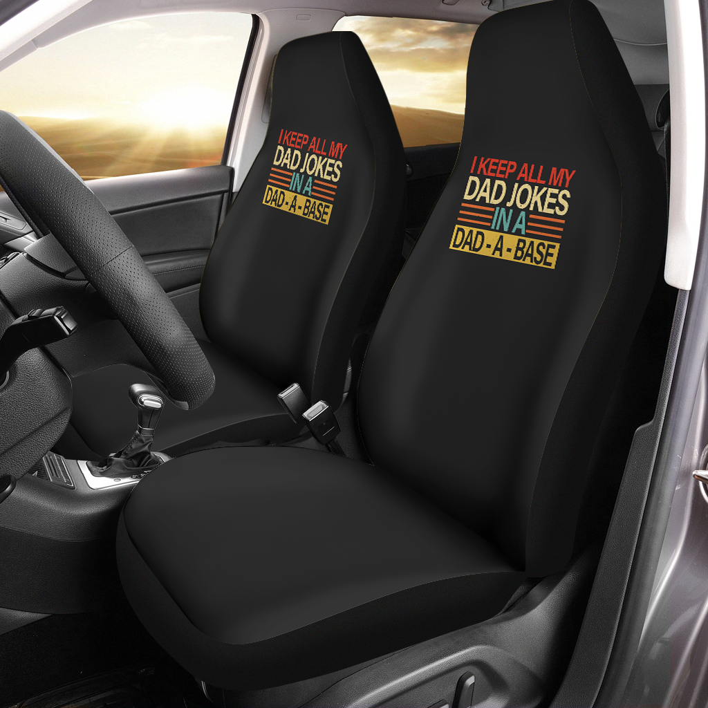 I Keep All My Dad Jokes In A Dad-a-base Car Seat Covers, New Dad Car Seat Covers, Custom For Your Cars, Car Bucket Seat Protection Airbag Compatible 2 PCS, Car Accessories, Happy Father's Day, Father's Day Gift