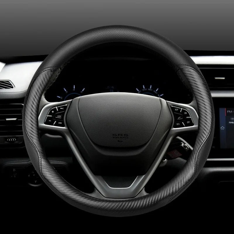 Nappa Leather Steering Wheel Cover – Universal 37–38cm Non-Slip Car Interior Accessory - Delicate Leather  