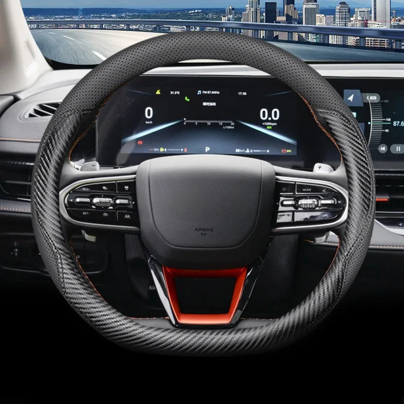 Nappa Leather Steering Wheel Cover – Universal 37–38cm Non-Slip Car Interior Accessory - Delicate Leather  