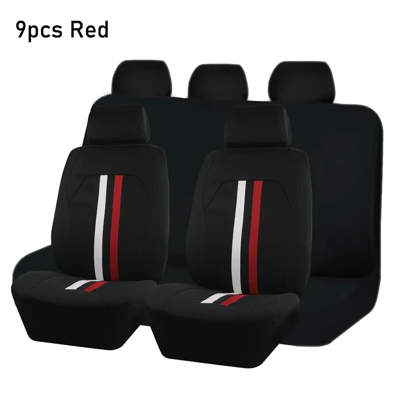 Universal Red & White Stripe Car Seat Covers – Polyester Airbag Compatible Seat Protector Set - Delicate Leather
