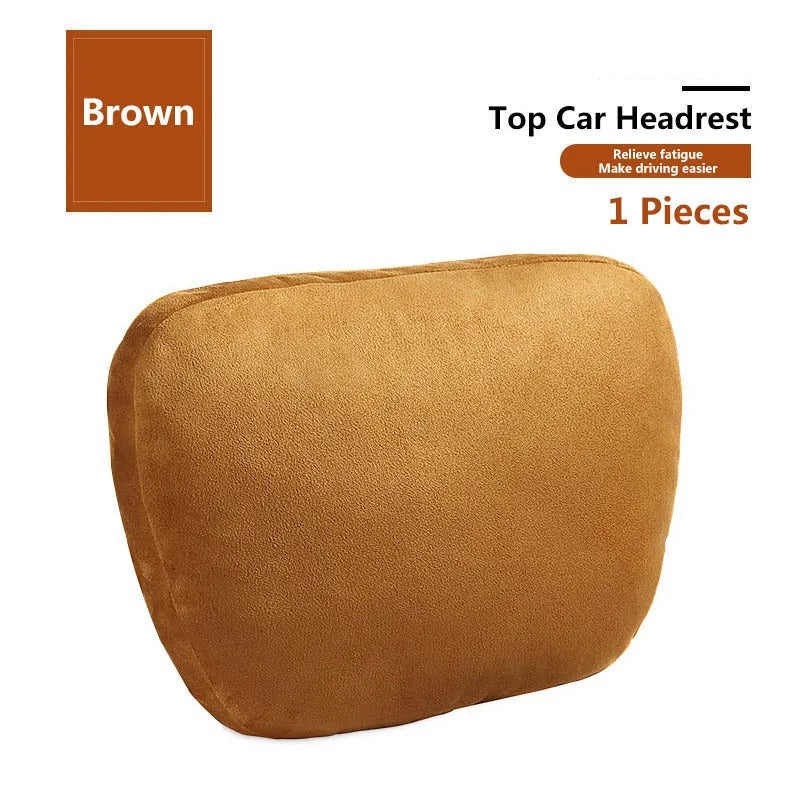 Luxury Car Headrest Neck Pillow – Soft Adjustable Support Cushion, Natural Fur, Universal Fit - Delicate Leather  