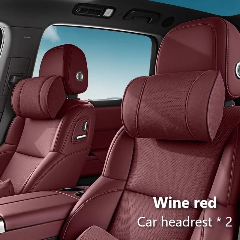 Premium Suede Car Neck & Lumbar Support Pillow Set – Universal Headrest and Waist Cushion for Cars, SUVs & Trucks - Delicate Leather