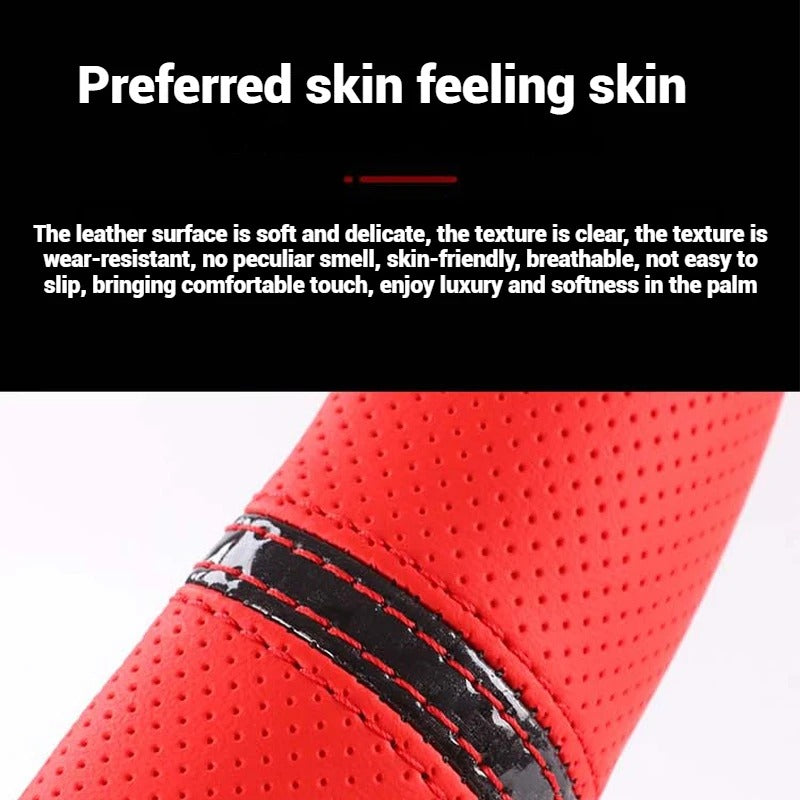 38CM Leather Car Steering Wheel Cover – Anti-Slip O/D Shape Comfortable Grip - Delicate Leather