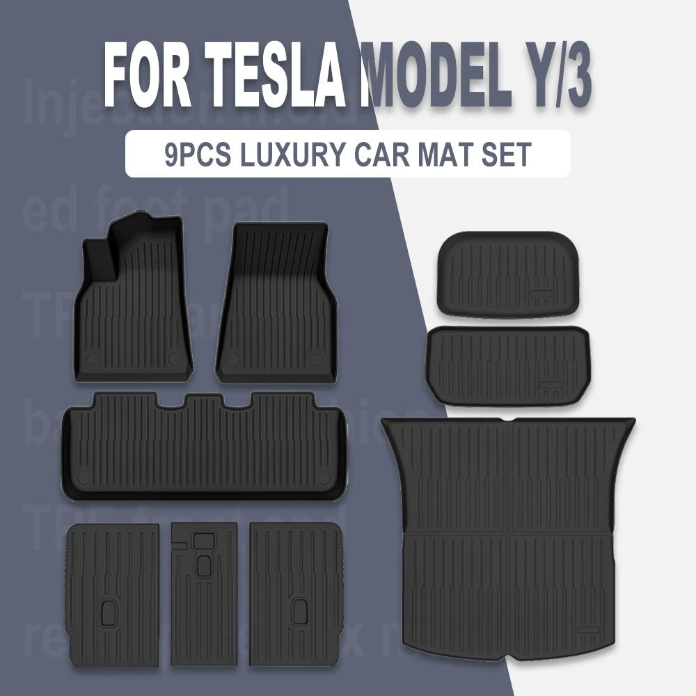 TPE Floor Mats Set for Tesla Model Y / Model 3 2024 – Waterproof, Anti-Slip, Left-Hand Drive Fit - Delicate Leather  