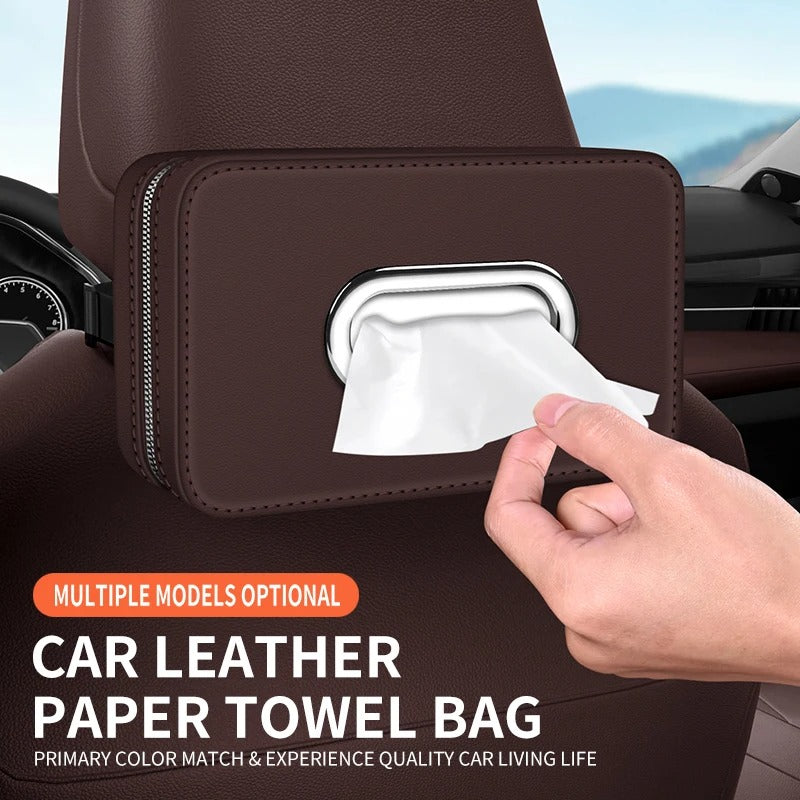 Universal Leather Car Tissue Storage Box – Hanging Armrest & Seat Organizer - Delicate Leather  