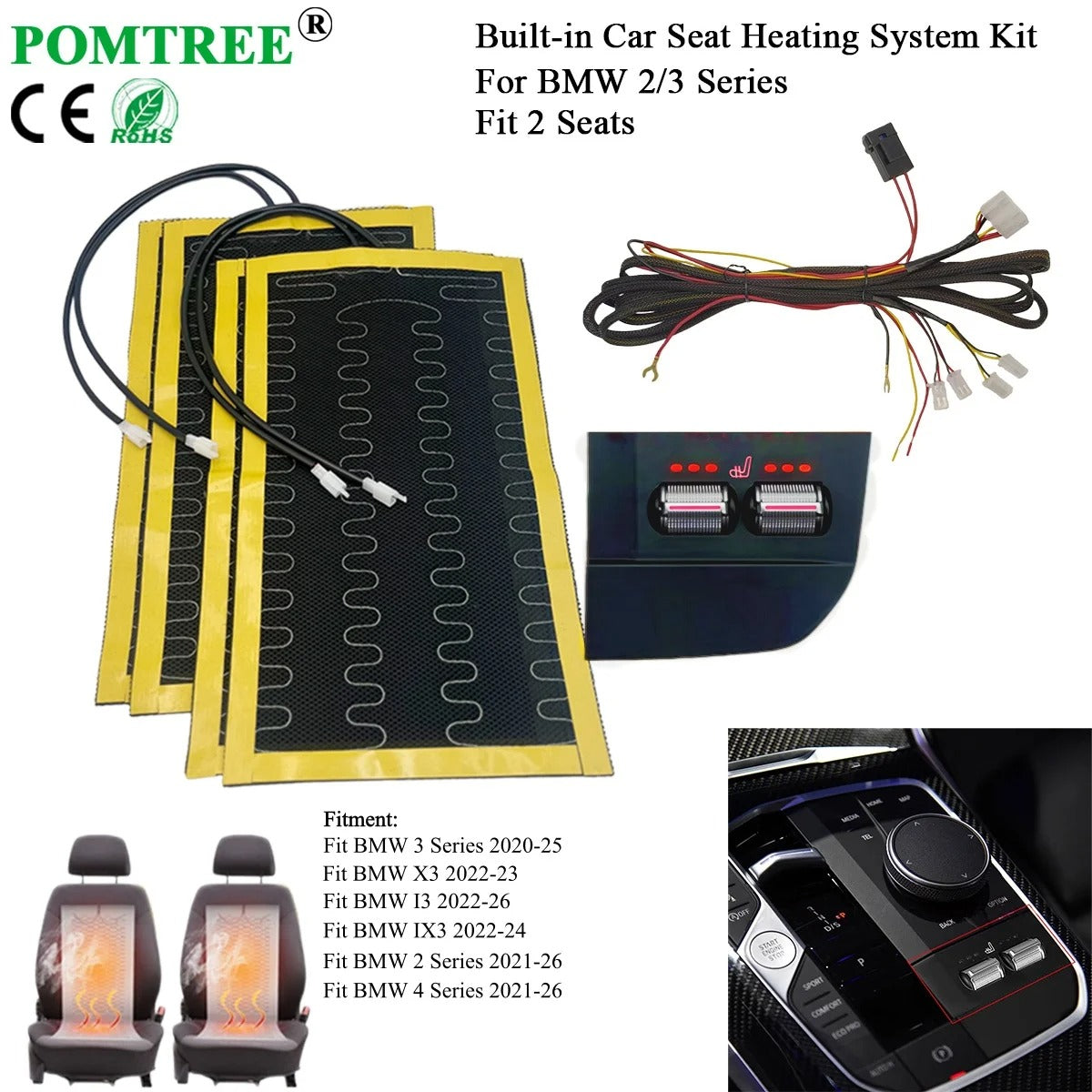 Built-In Car Seat Heater Kit for 2 Seats – 12V Alloy Wire Heating Pads with Special Switch, Universal Winter Seat Heater - Delicate Leather