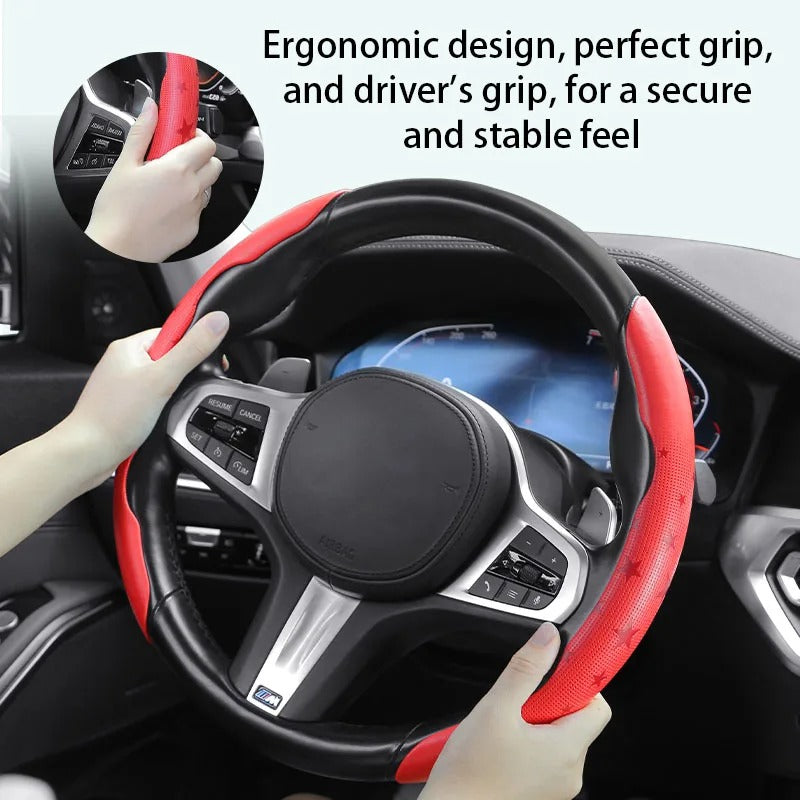 Universal Five-Point Star Steering Wheel Cover 38cm – Breathable Ultra-Thin Non-Slip Car Steering Wheel Protector - Delicate Leather
