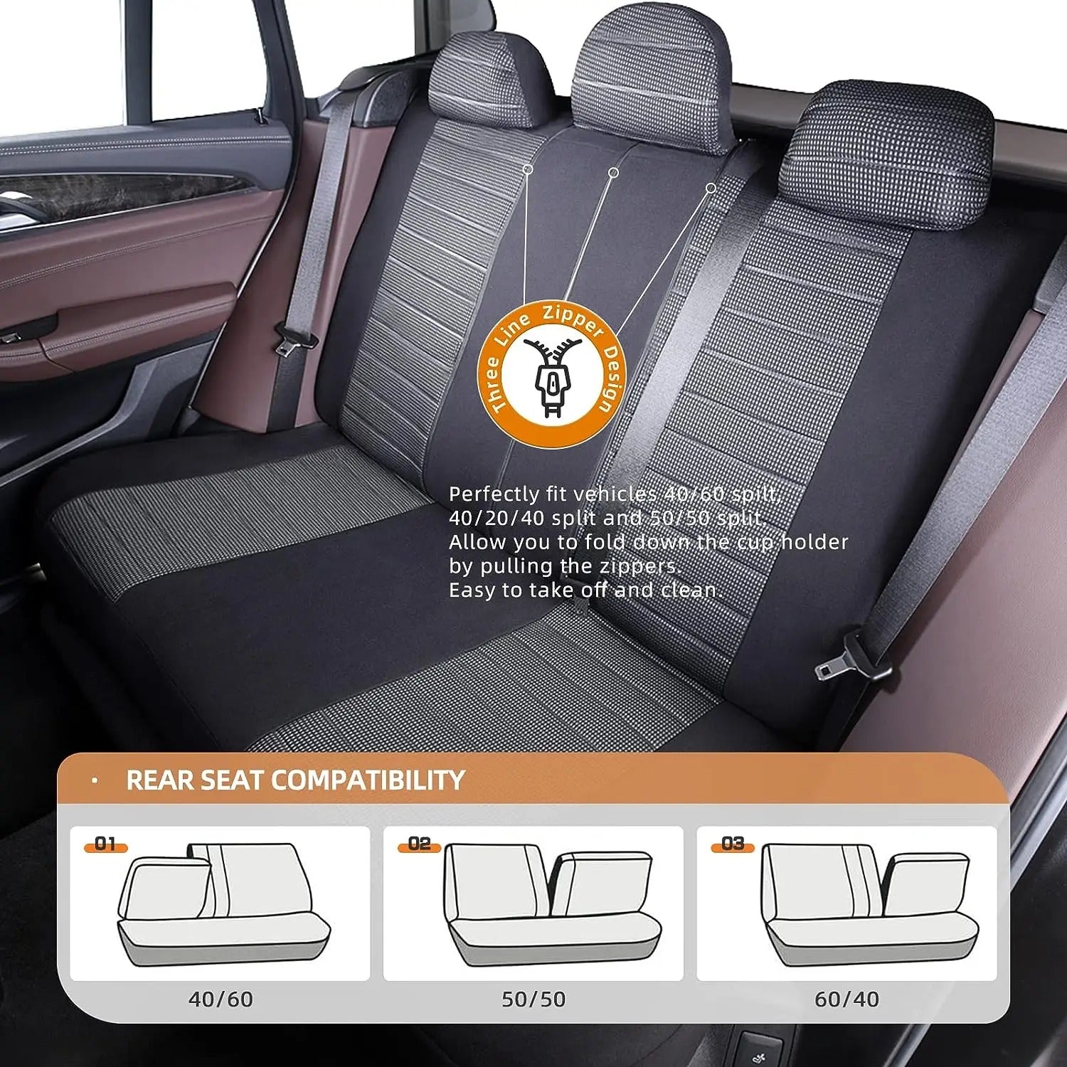 Universal Car Seat Covers Full Set – Breathable Polyester Seat Protectors for Front & Rear Seats - Delicate Leather  