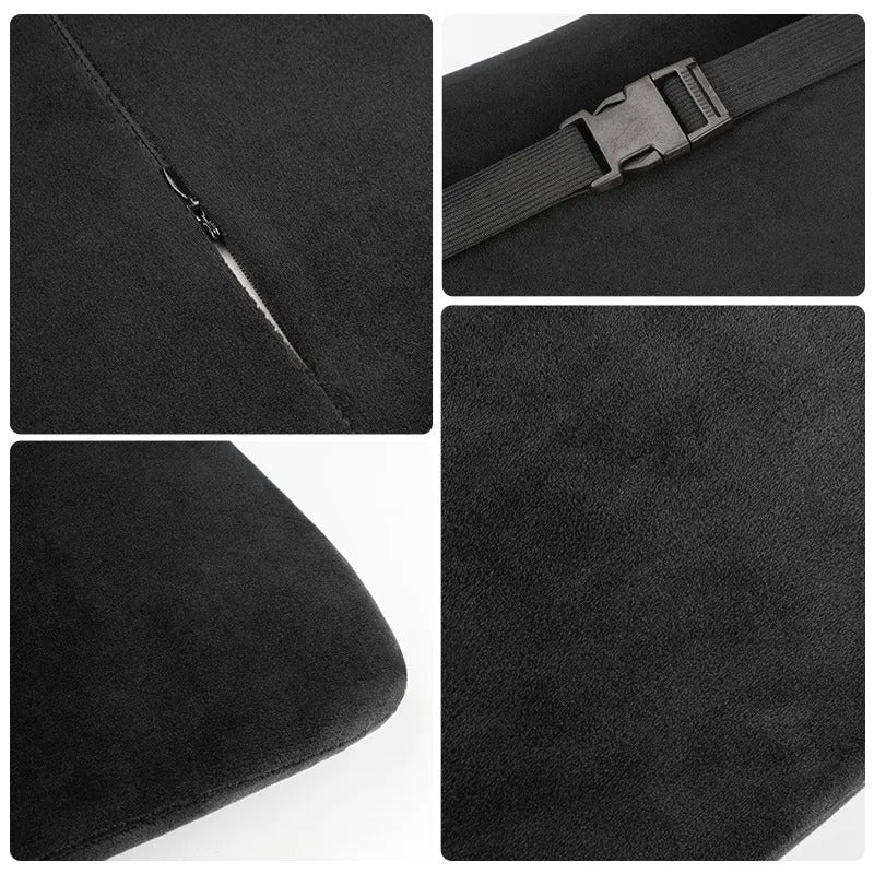 Suede Memory Foam Car Neck & Lumbar Support Pillow Set – Breathable Headrest Waist Cushion for Car Seats - Delicate Leather