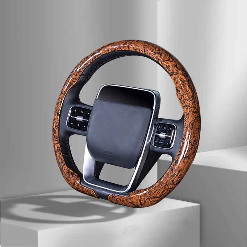 Universal Anti-Slip Wood Grain Steering Wheel Cover 38cm (15 Inch) – Premium Car Steering Wheel Protector - Delicate Leather