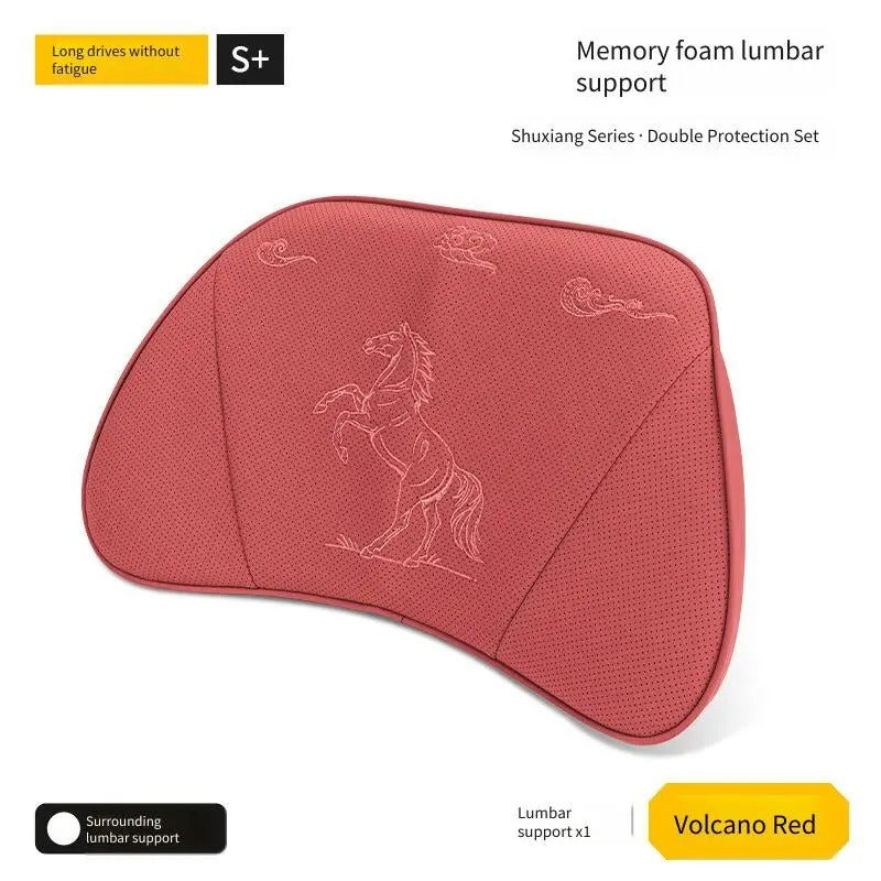 Embroidered Nappa Leather Car Seat Cushion Set – Breathable Seat Pad with Headrest & Lumbar Cushions - Delicate Leather  