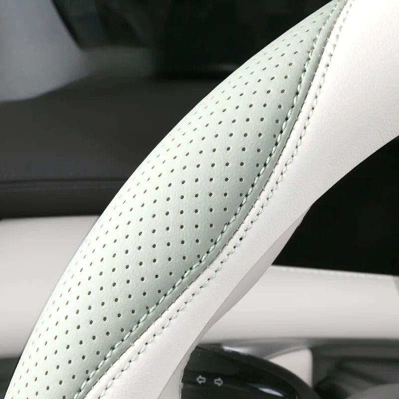 PU Leather & Mesh Car Steering Wheel Cover – Comfortable, Breathable, All-Season Grip - Delicate Leather  