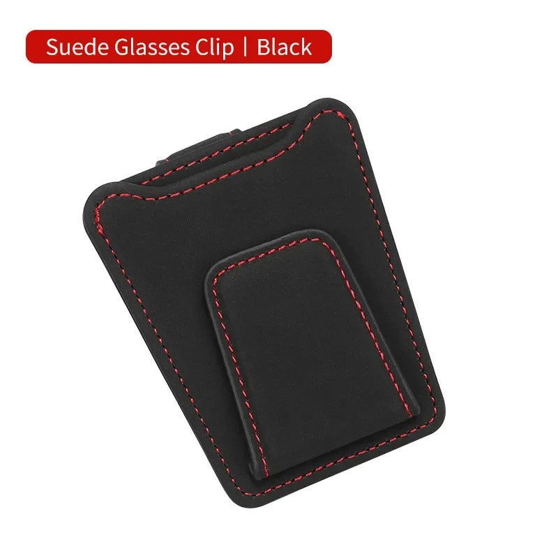 Suede Leather Car Glasses Holder Auto Sun Visor Sunglasses Clip Card Ticket Organizer Universal Multi-Function Car Accessories