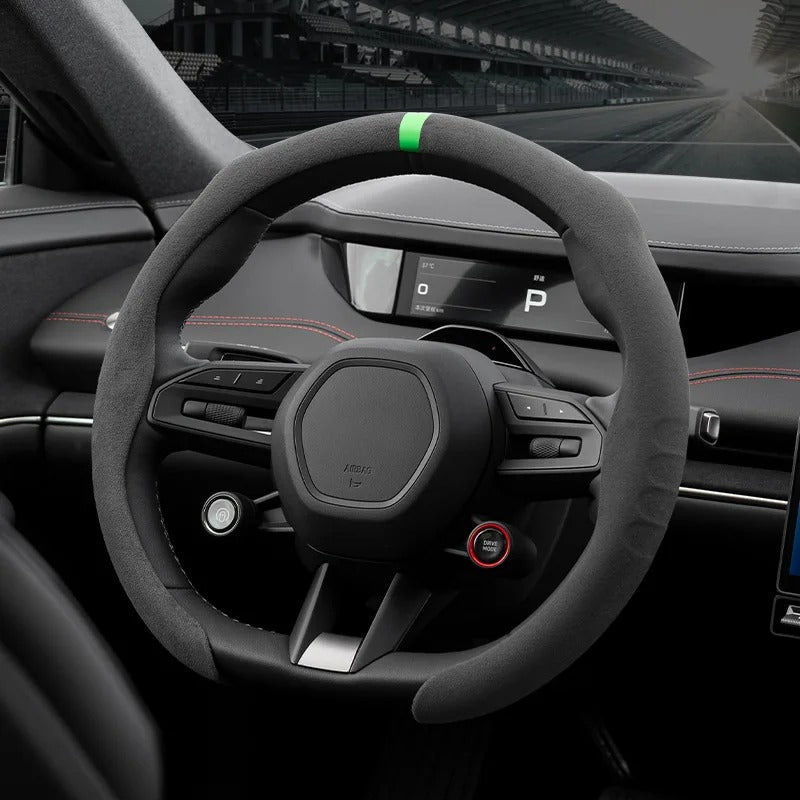 Suede Steering Wheel Cover – Anti-Slip Universal 36–38cm Fit Interior Accessory - Delicate Leather  