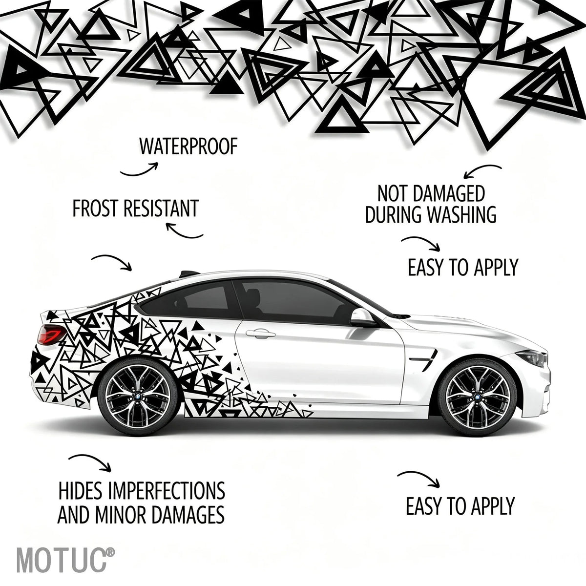 4PCS Large Triangular Car Decals – Sport Graphic Body & Bumper Vinyl Stickers - Delicate Leather
