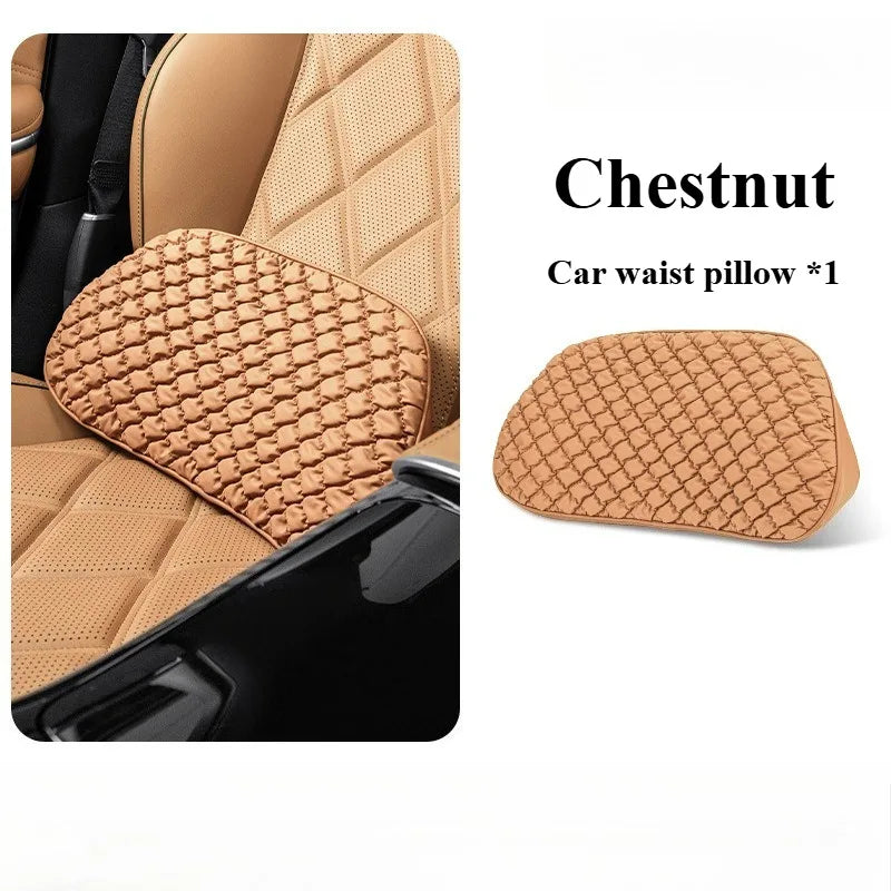 Luxury Leather Car Neck & Lumbar Pillow Set – Ergonomic Memory Foam Headrest and Waist Support for Auto Seats - Delicate Leather  
