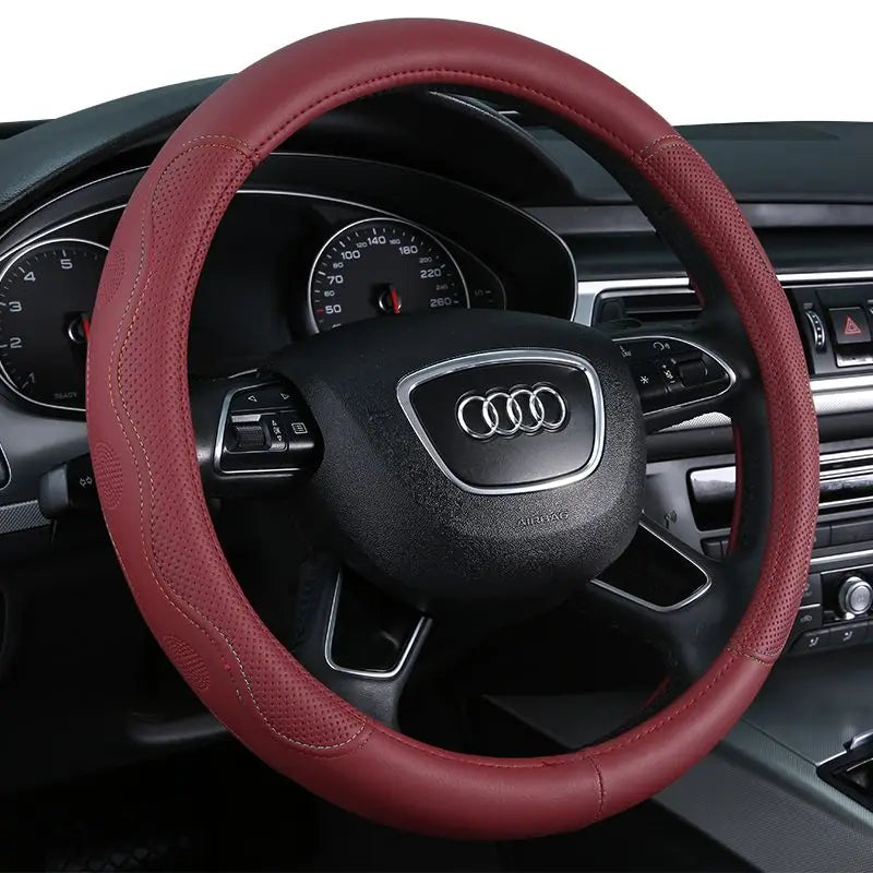 High-Quality Faux Leather Steering Wheel Cover – Wear-Resistant, Breathable, Universal Four-Season Car Handle Cover - Delicate Leather  