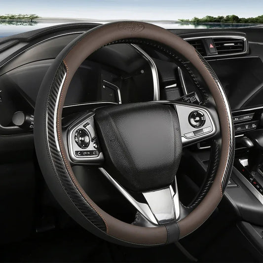 Leather Car Steering Wheel Cover – 38CM Universal Fit, Non-Slip Nappa Leather Grip, Breathable & Durable Interior Accessory - Delicate Leather