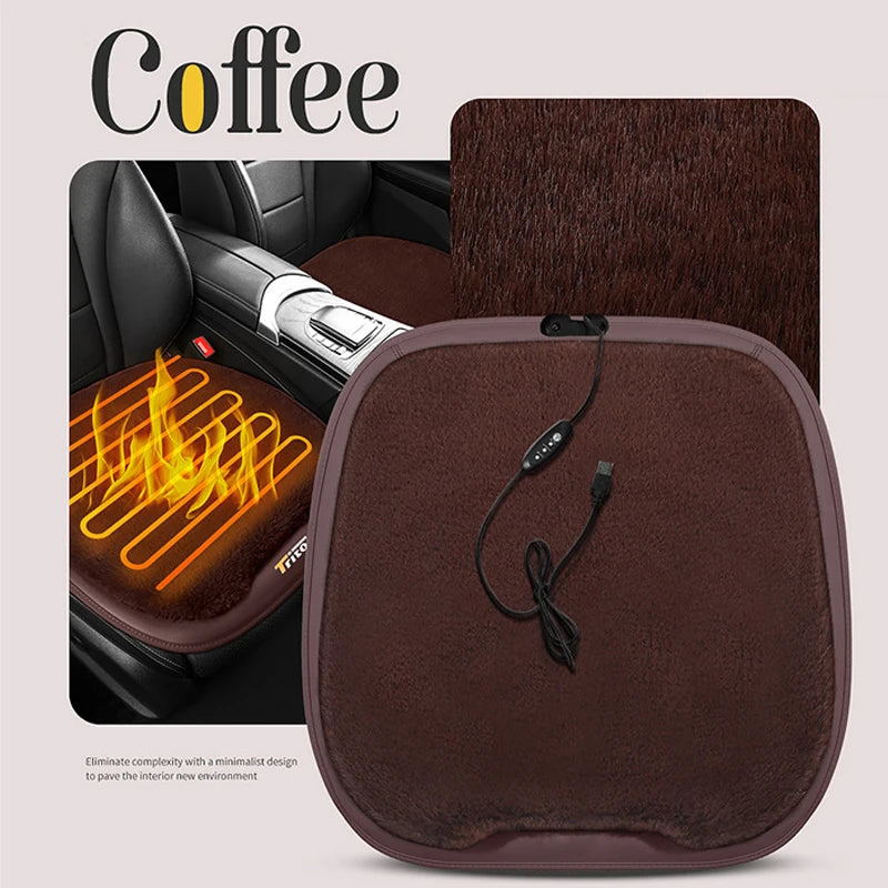 USB Heated Car Seat Cover – Fast-Heating Plush Cushion, 30-Second Warm-Up, Universal Winter Car Seat Heater Pad - Delicate Leather  