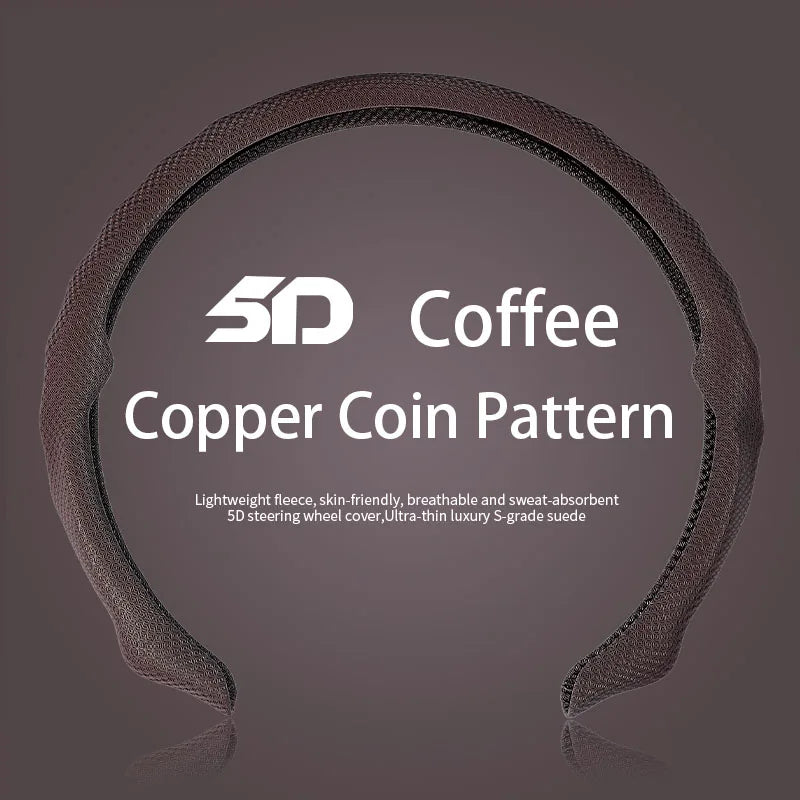5D Coin-Textured Steering Wheel Cover – Ultra-Thin Breathable Anti-Slip Design, Universal Fit - Delicate Leather  