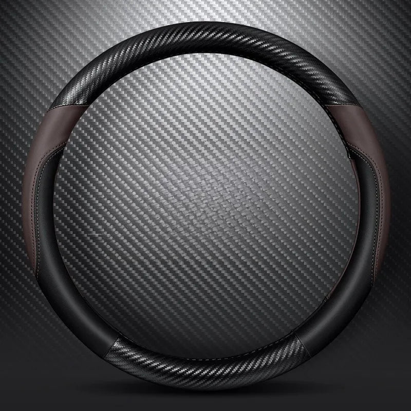 Carbon Fiber Leather Steering Wheel Cover – O/D Shape, Universal Non-Slip Car Accessory - Delicate Leather  