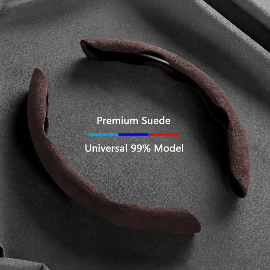 38cm Suede Steering Wheel Booster Cover – Non-Slip Universal Car Steering Protector, Brown (2-Pack) - Delicate Leather  
