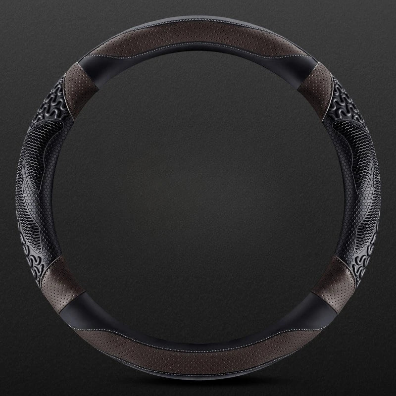 PU Leather Steering Wheel Cover 38cm – Universal Non-Slip O/D Type Breathable Car Steering Protector - Delicate Leather  