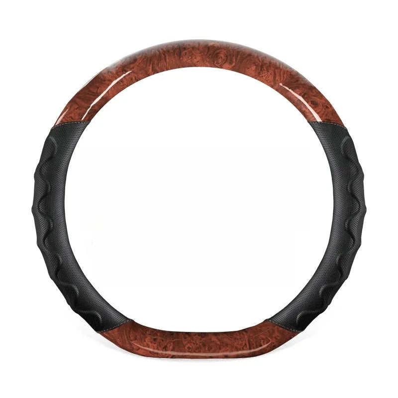 Wood Grain Steering Wheel Cover – Leather-Style Anti-Slip Universal Grip - Delicate Leather  