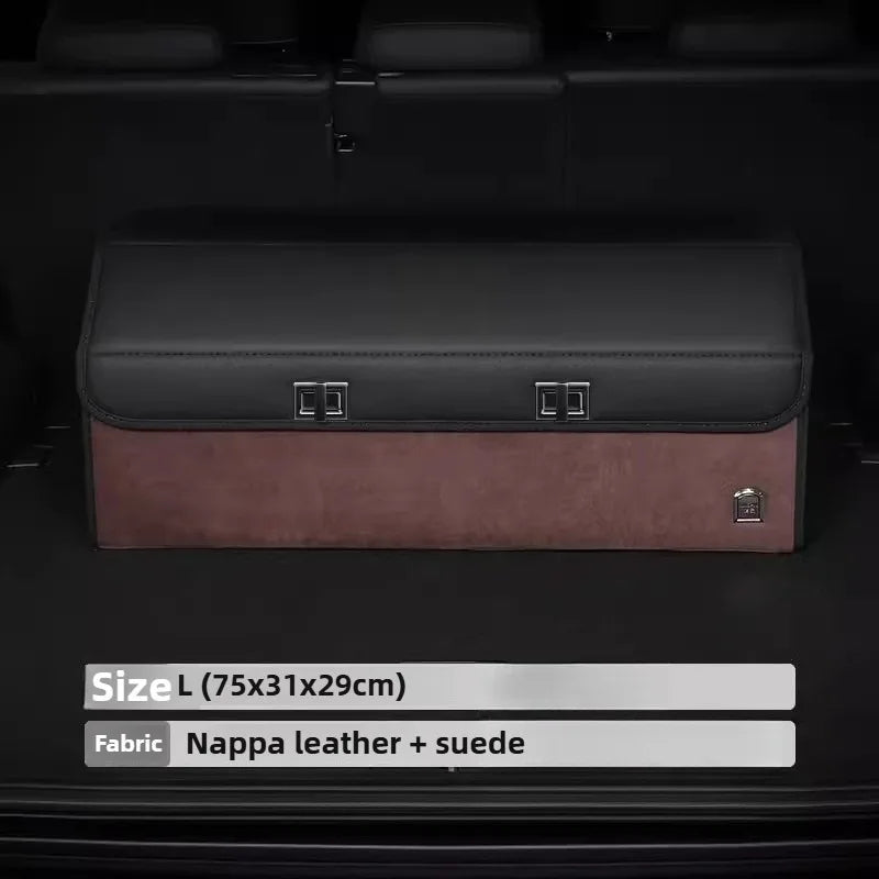 Light Luxury Suede Car Trunk Storage Box - Large Capacity Foldable Car Trunk Organizer - Adjustable Car Storage Organizer Box - Delicate Leather  