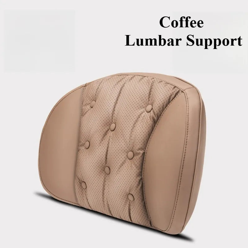 Universal Car Headrest & Lumbar Support Cushion – Nappa Leather Neck and Lumbar Pillows for Comfort - Delicate Leather  