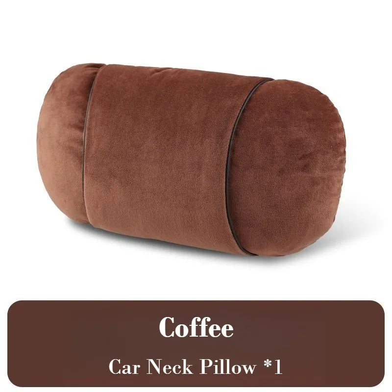 Luxury Plush Car Headrest & Lumbar Support Set – Soft Neck Pillow and Waist Cushion for Comfortable Driving - Delicate Leather  