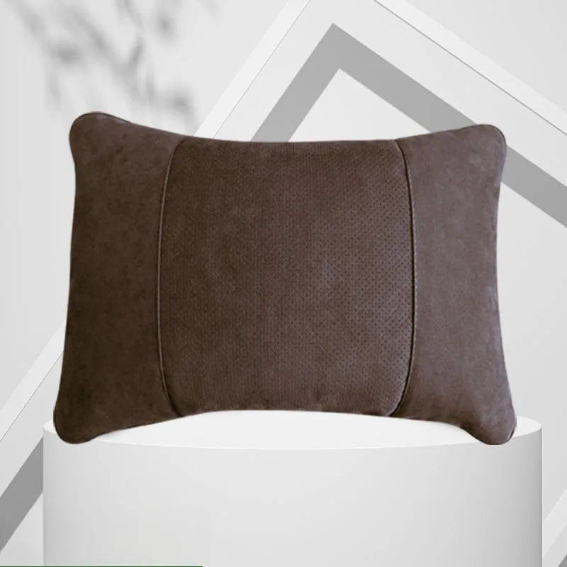 Suede Car Neck Pillow and Waist Cushion – Universal Soft Headrest & Lumbar Support for Comfortable Driving - Delicate Leather  