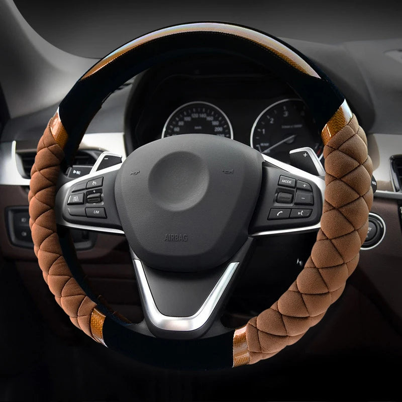 Short Plush Warm Steering Wheel Cover – Soft, Non-Slip, Fashionable Car Interior Accessory - Delicate Leather  
