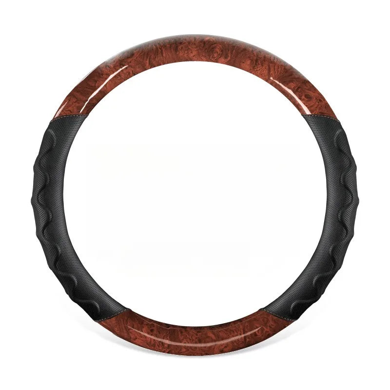 Wood Grain Steering Wheel Cover – Leather-Style Anti-Slip Universal Grip - Delicate Leather  