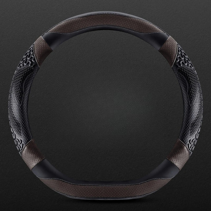 PU Leather Steering Wheel Cover 38cm – Universal Non-Slip O/D Type Breathable Car Steering Protector - Delicate Leather  